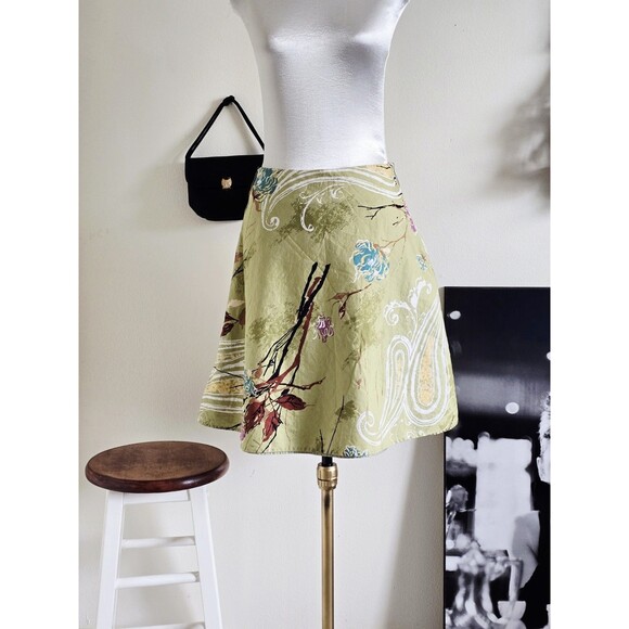 George Vintage Y2K Green Floral A Line Mini Skirt Spring Summer S - Picture 1 of 8